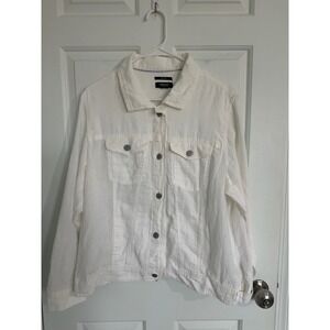 JONES & CO NEW YORK White 100% Linen Button Down Denim Jacket L/XL See Descr